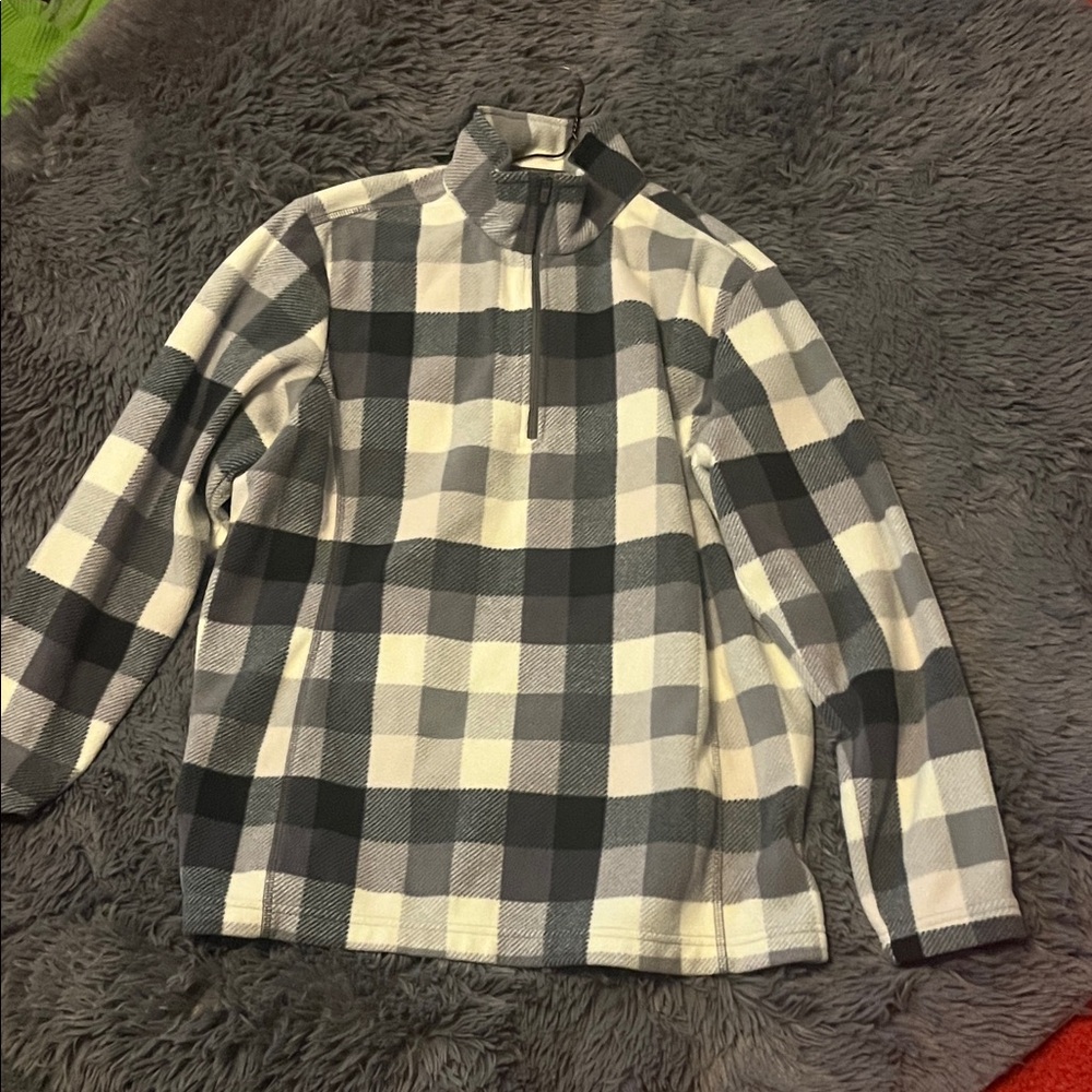 Lands' End Checkered Fleece Pullover